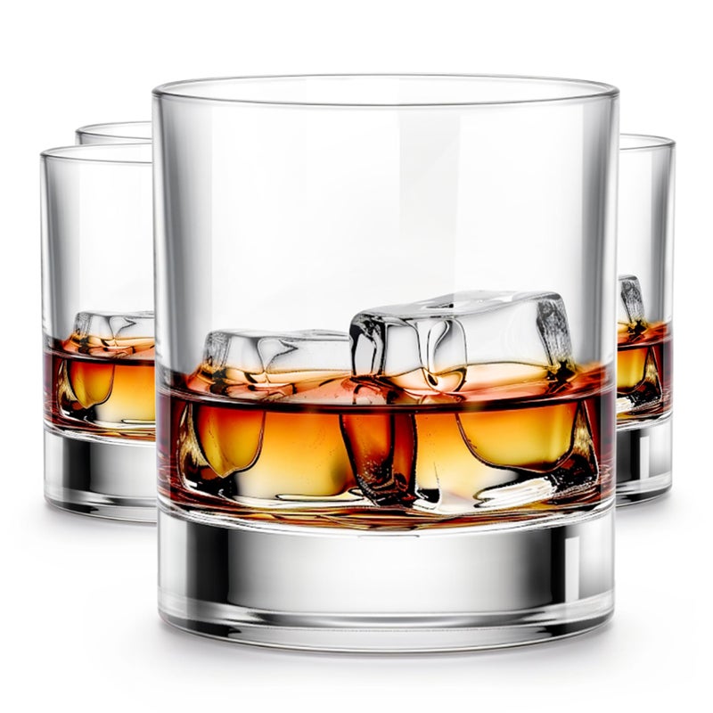 LUXU Old Fashioned Whiskey Glasses-10 oz,Clear Crystal Scotch Glass,Heavy Base Cocktail Tumbler,Bar Style Glassware for Rum and Cognac,4 Rock Glasses with Iceberg Design - Image 1